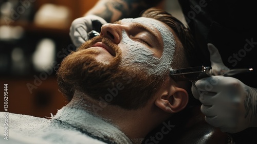 Man Enjoying Premium Barbershop Experience in Vintage Leather Chair
