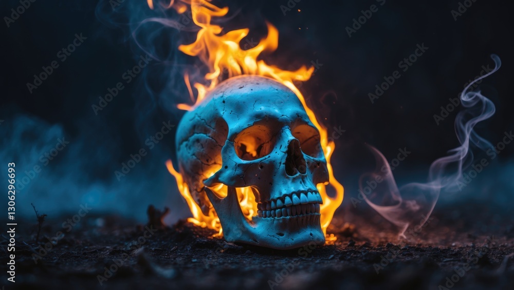Flaming skull, Halloween or horror theme Flaming skull, Halloween or horror theme