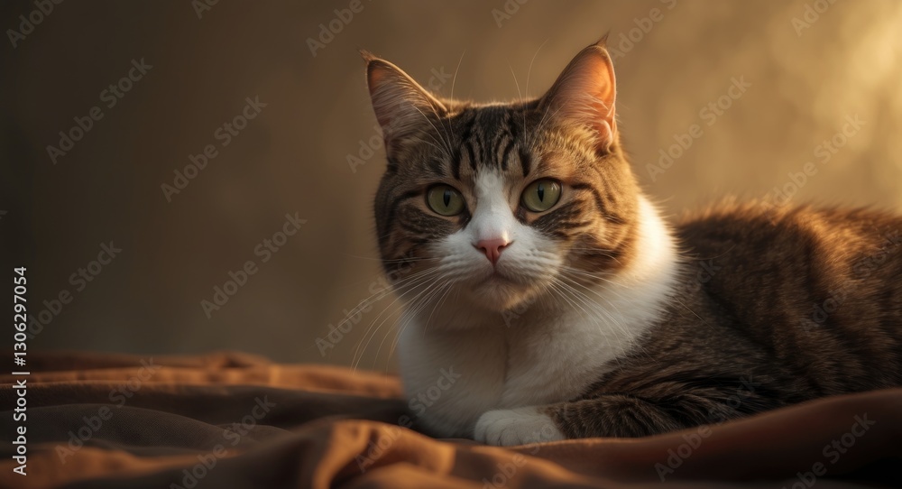 Image title: Close-up of a domestic shorthair cat with brown tabby and white coloring Image title: Close-up of a domestic shorthair cat with brown tabby and white coloring