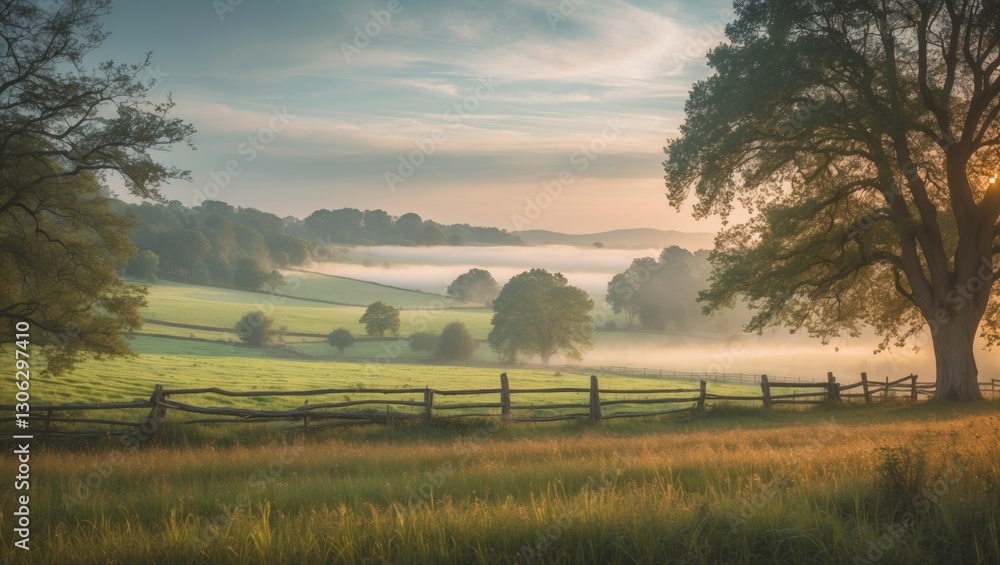 Fototapeta premium Scenic summer countryside view at dawn