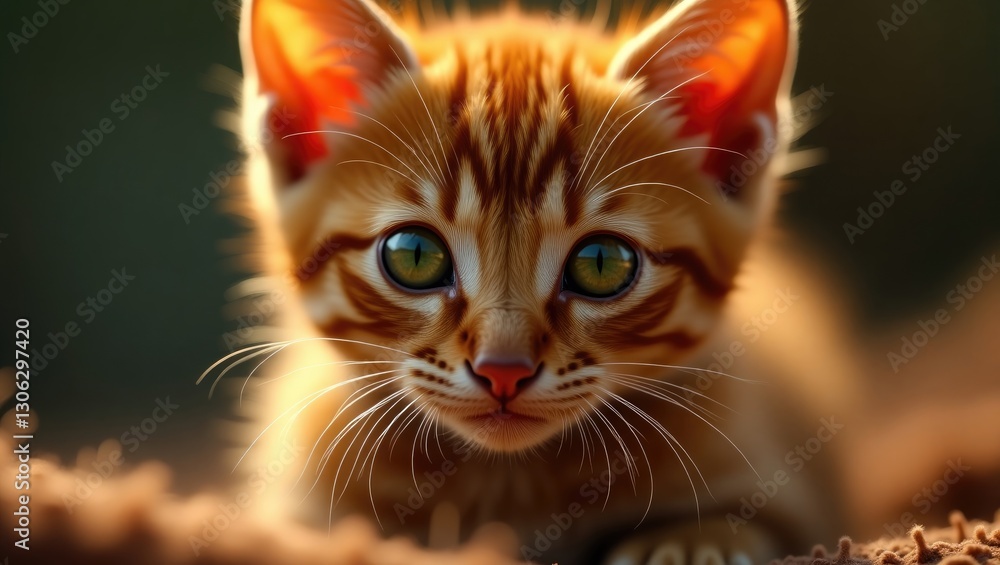 Young Abyssinian kitten with striking red fur and vivid green eyes Young Abyssinian kitten with striking red fur and vivid green eyes