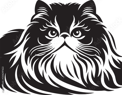 Persian cat vector in black and white
