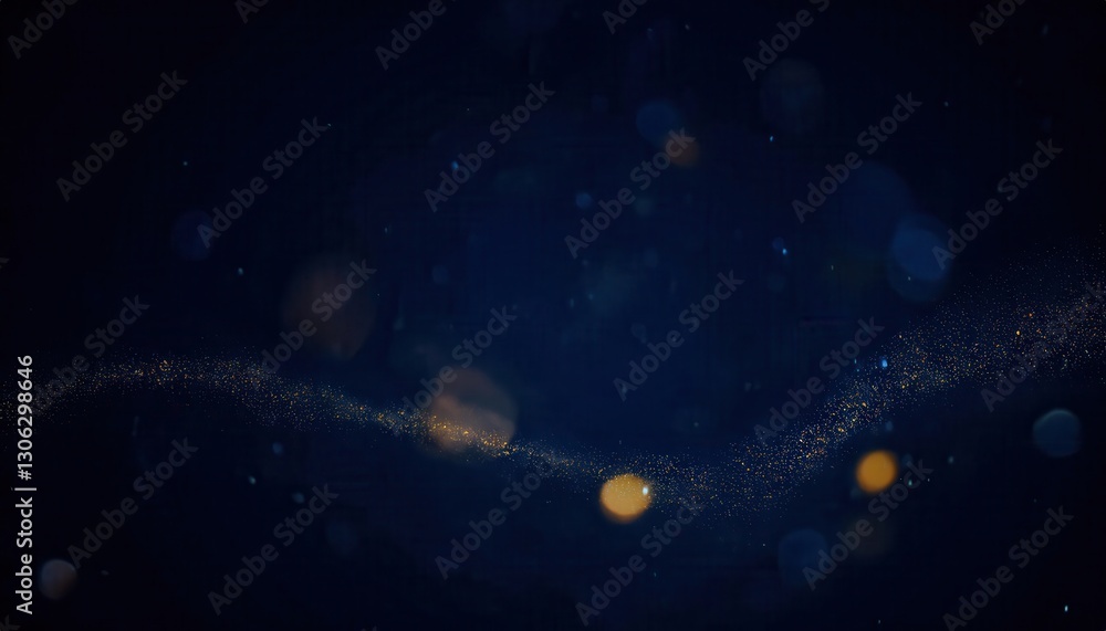 Fototapeta premium abstract digital wave of glowing particles in dark space, futuristic technology background with golden bokeh lights