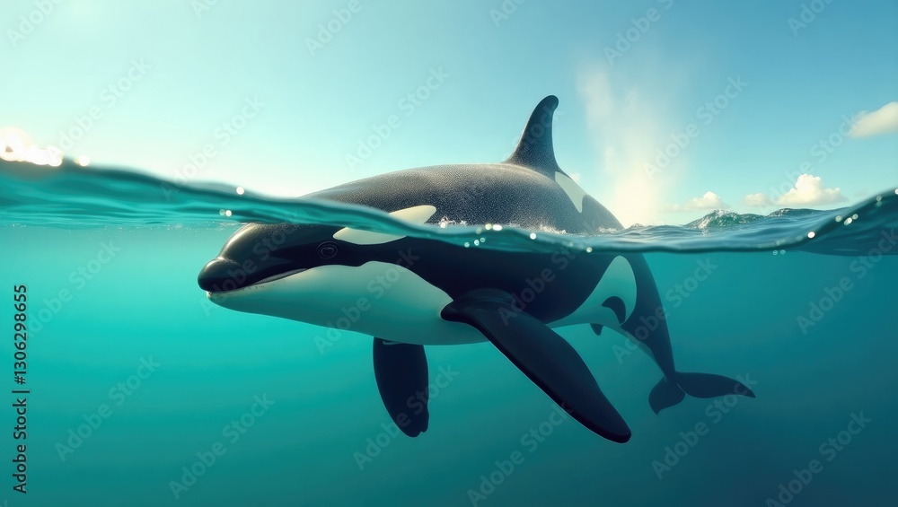 Fototapeta premium Orca diving into the waters of the Pacific Ocean
