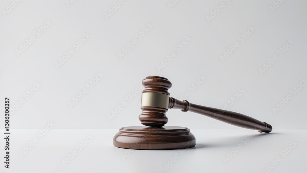 Judicial gavel resting on a plain white surface, symbolizing law, justice, and legal authority. Judicial gavel resting on a plain white surface, symbolizing law, justice, and legal authority.