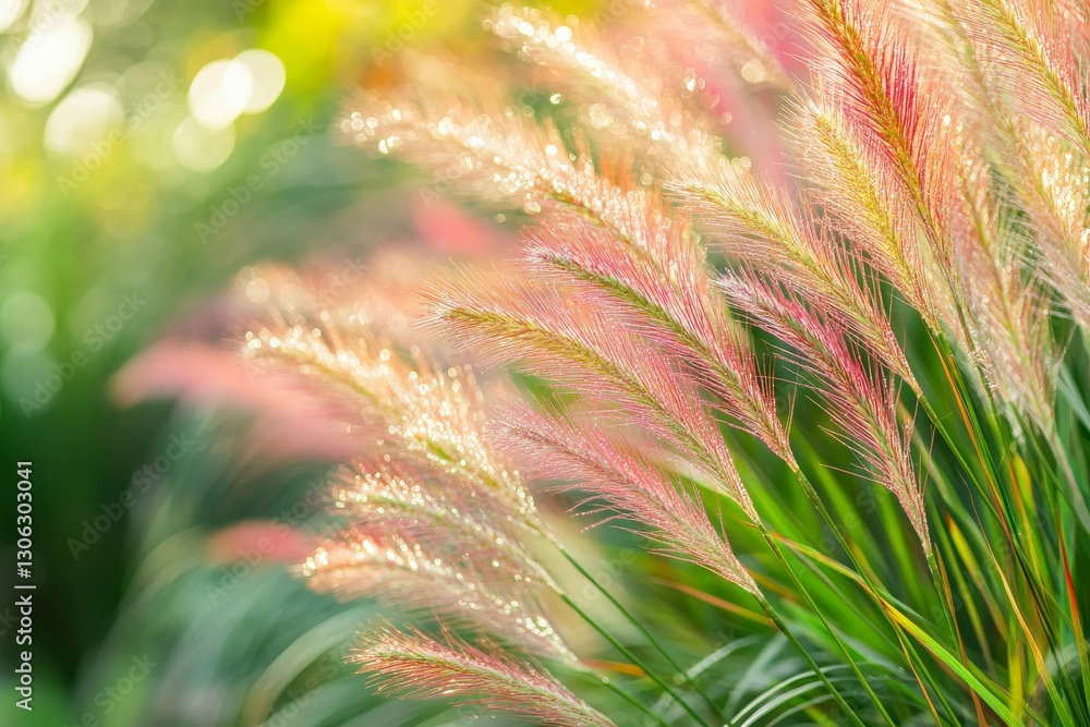 Beautiful, colorful grass with dew drops on it. Lovely background with bokeh and sunlight. Beautiful, colorful grass with dew drops on it. Lovely background with bokeh and sunlight.