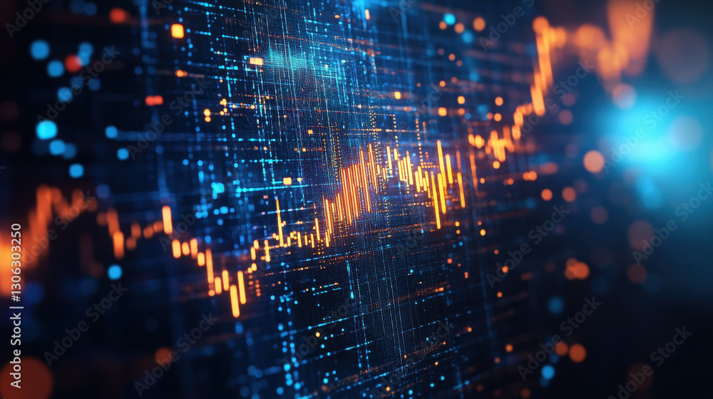 Stock market chart with a blue background, glowing light effects, stock trading concept background Stock market chart with a blue background, glowing light effects, stock trading concept background