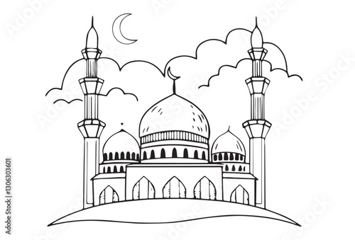 Graceful Mosque Silhouettes Pack,Minimalist Mosque Silhouettes: 6 Variations in Vector Format.