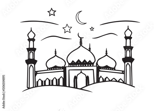 Graceful Mosque Silhouettes Pack,Minimalist Mosque Silhouettes: 6 Variations in Vector Format.