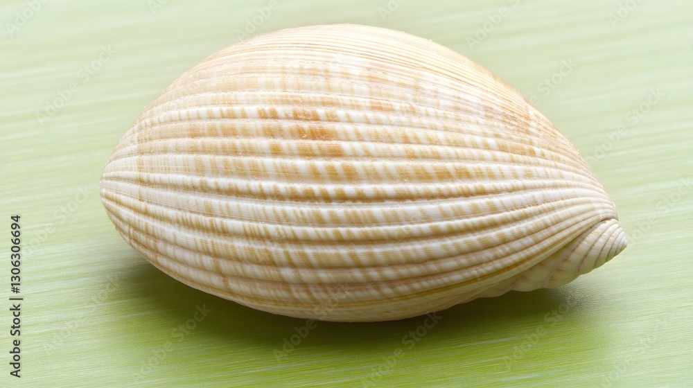 Closeup Detailed View of a Seashell on Green Background Closeup Detailed View of a Seashell on Green Background