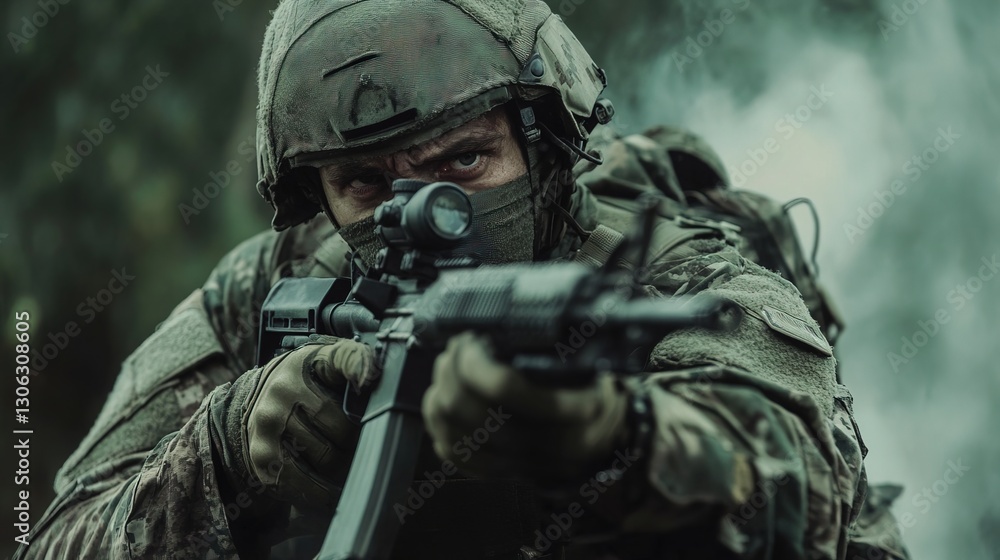 Intense military engagement battlefield action photography warzone close-up tactical precision Intense military engagement battlefield action photography warzone close-up tactical precision