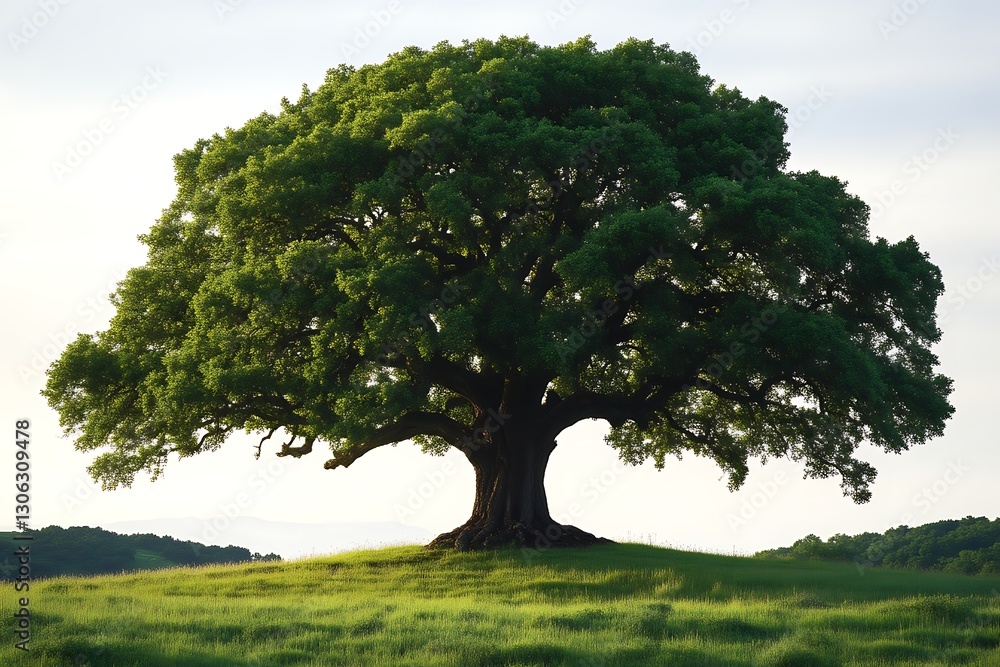 Lush Tree Glowing on Hill, Open Sky Lush Tree Glowing on Hill, Open Sky