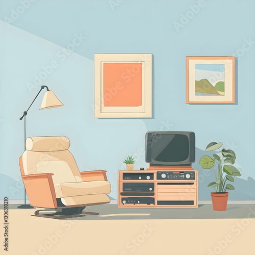 Modern Living Room with Vintage TV