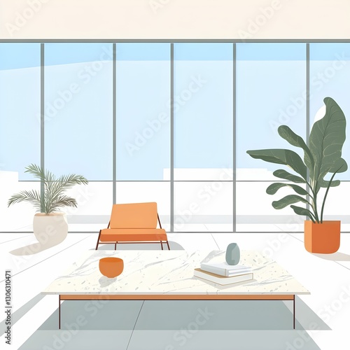 Modern Living Room with Large Windows