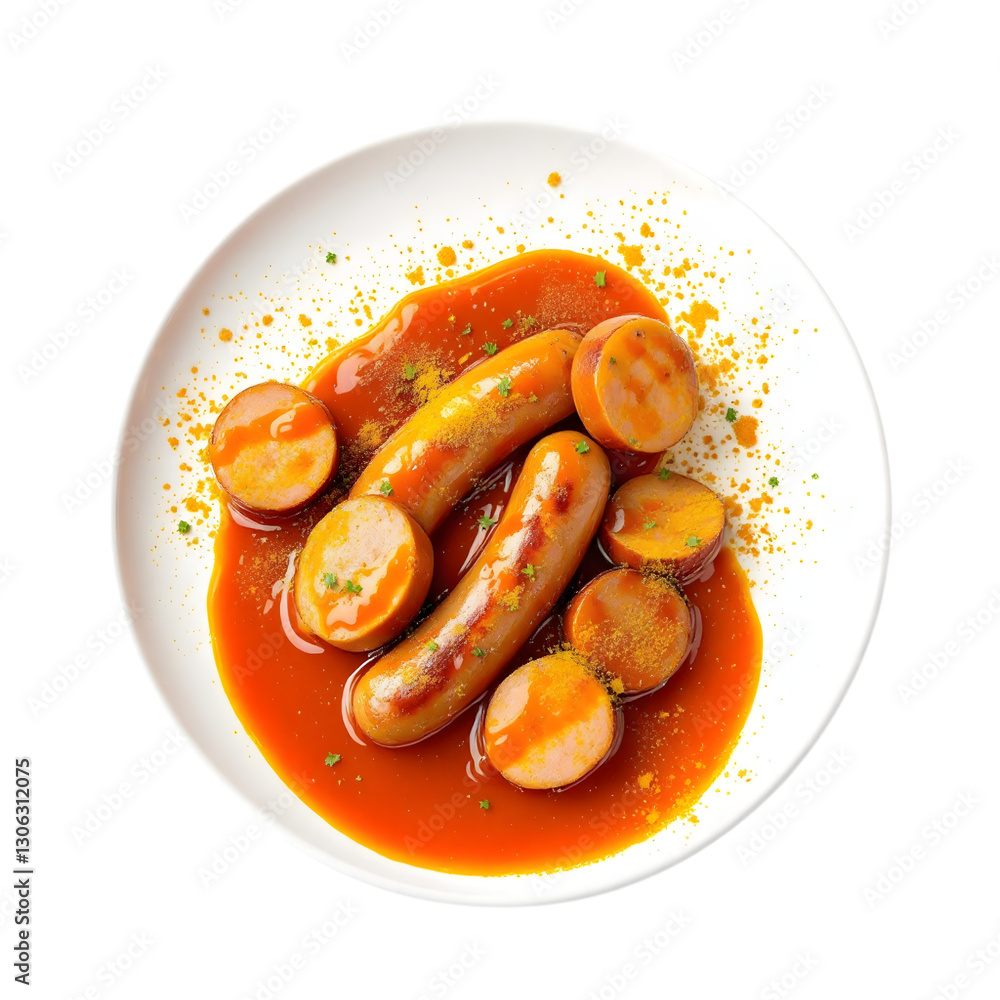 Currywurst - Famous German Street Food with Curry Sauce Currywurst - Famous German Street Food with Curry Sauce