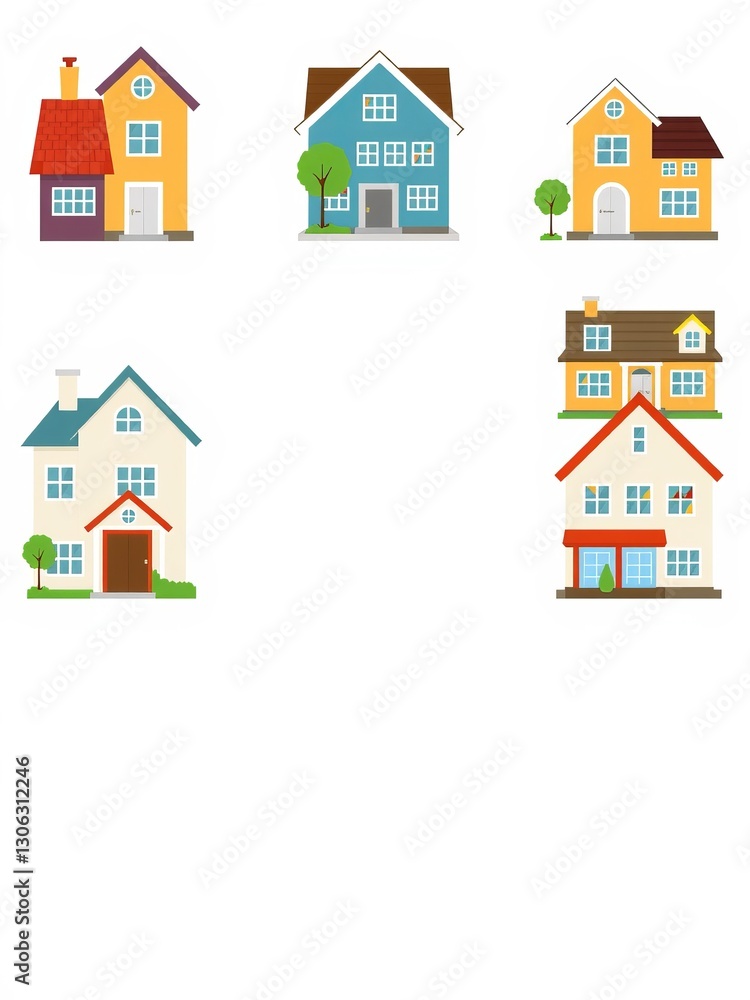 Charming Collection of Diverse Houses Featuring Unique Roof Designs in a Scenic Neighborhood Setting Charming Collection of Diverse Houses Featuring Unique Roof Designs in a Scenic Neighborhood Setting