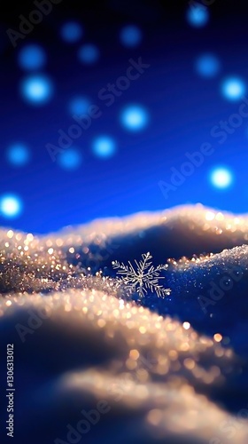 Crystal Snowflake Adorned on Snowdrift Sparkling Under Night Sky Illumination 90 Chars