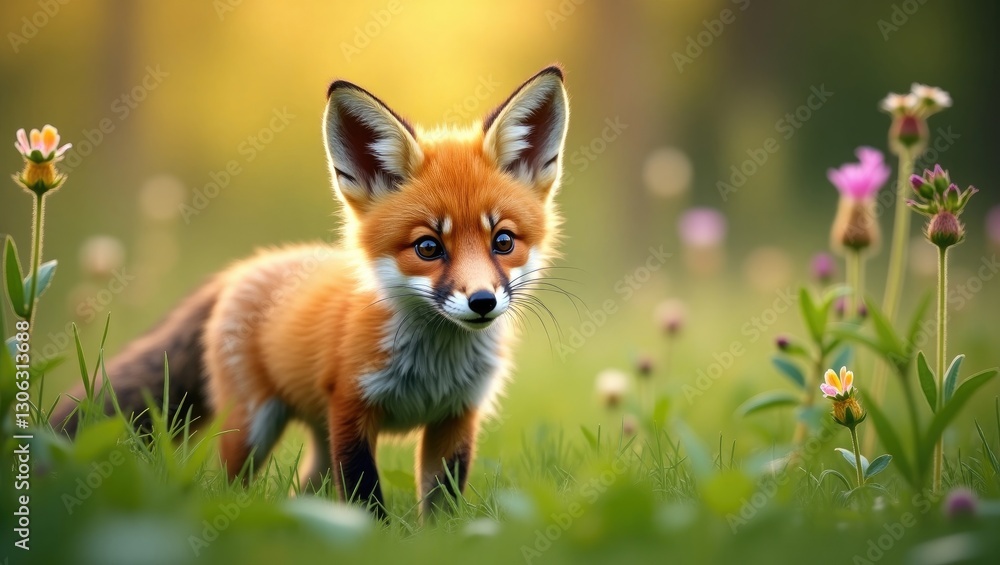 A youthful fox exploring its surroundings in a vast natural setting A youthful fox exploring its surroundings in a vast natural setting