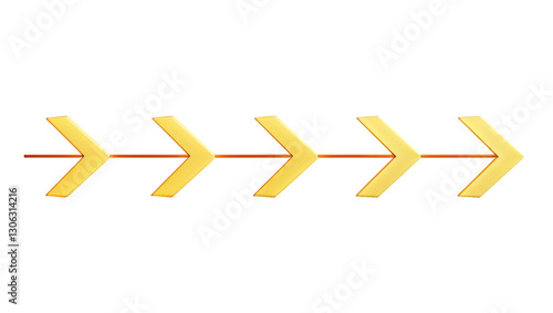 Yellow arrows with geometric shapes in a minimalist design, clean lines and directional symbols in a horizontal alignment, isolated on transparent background