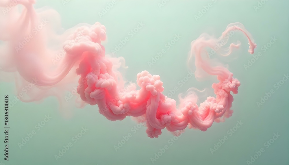 Fototapeta premium A captivating abstract photograph features a plume of pink smoke gracefully unfurling against a backdrop of pale green water