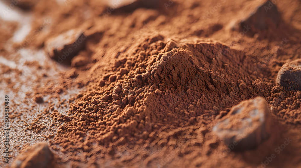 Cocoa powder dusted across a surface, forming rich brown textures. --ar 16:9 Cocoa powder dusted across a surface, forming rich brown textures. --ar 16:9