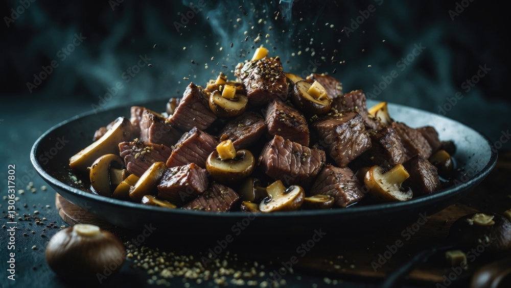 Sautéed Cubed Beef Tenderloin with Mushrooms and Black Pepper Sautéed Cubed Beef Tenderloin with Mushrooms and Black Pepper