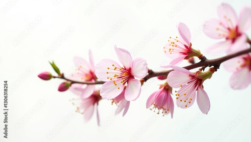 delicate cherry blossom branch, set against a white backdrop delicate cherry blossom branch, set against a white backdrop