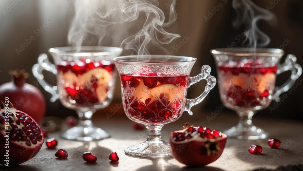 pomegranate-infused tea served in classic glass cups pomegranate-infused tea served in classic glass cups