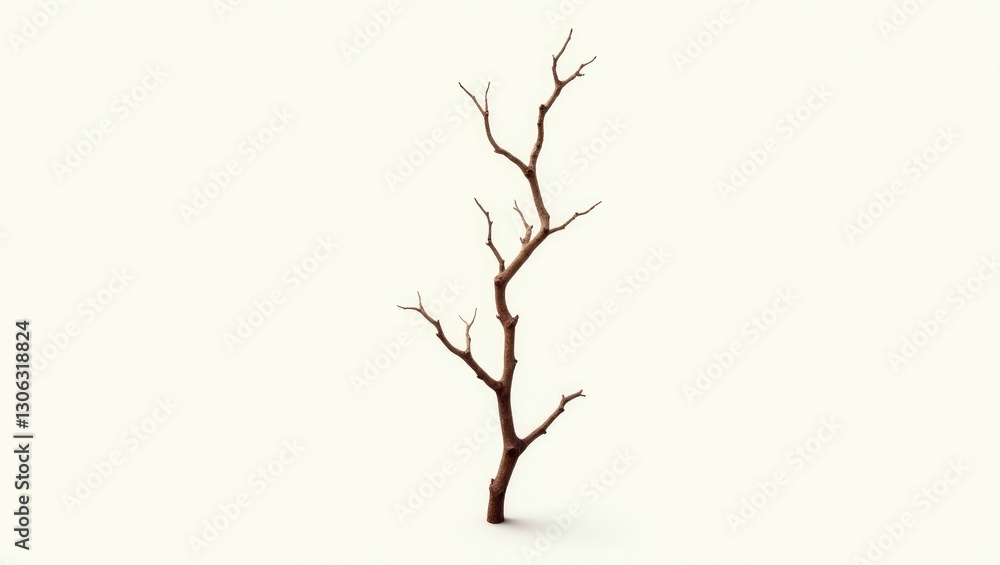 A barren eucalyptus twig set against a white backdrop. A barren eucalyptus twig set against a white backdrop.