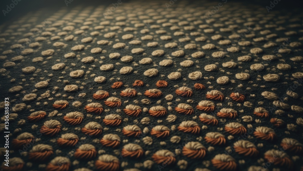 Seamless polka-dot embroidery pattern with a textured look. Decorative geometric abstraction resembling carpet print punch needle craftsmanship, presented in vector format. Seamless polka-dot embroidery pattern with a textured look. Decorative geometric abstraction resembling carpet print punch needle craftsmanship, presented in vector format.