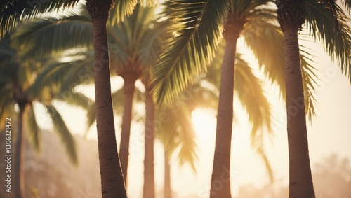 Fototapeta Naklejka Na Ścianę i Meble -  retro-inspired palm trees in a sunlit setting.