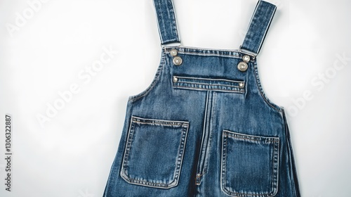 Denim Overalls: A classic pair of denim overalls lies in a pristine display, the texture and color of the sturdy material a testament to timeless style. 