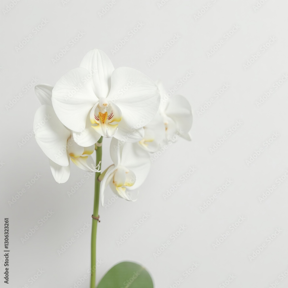 Obraz premium Minimalist white orchid blooming against clean white background, plant, simplicity, serene
