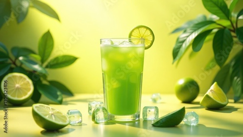 illustration promoting lime-flavored beverage. a citrus refresher or a graphic mojito drink