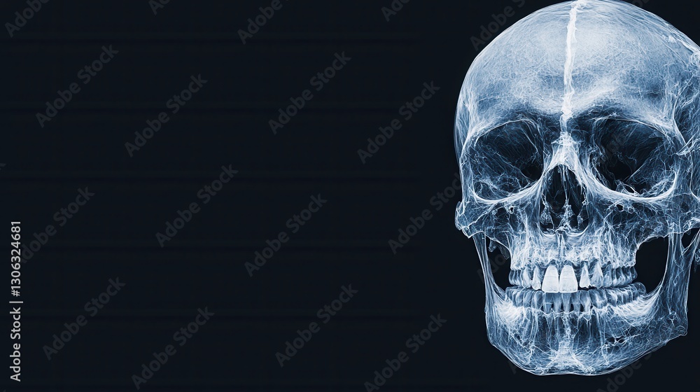 X-ray View of Human Skull with Detailed Bone Structure on Black X-ray View of Human Skull with Detailed Bone Structure on Black