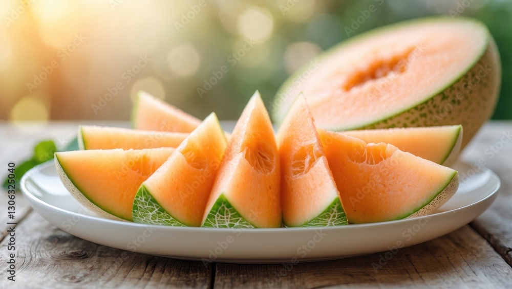 fresh cantaloupe melons cut into wedges on a plate fresh cantaloupe melons cut into wedges on a plate