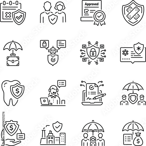 Collection of Linear Style Insurance Icons 

