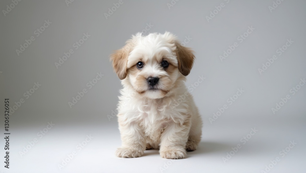 5-month-old Havanese pup sitting and looking forward, set against a white background. 5-month-old Havanese pup sitting and looking forward, set against a white background.