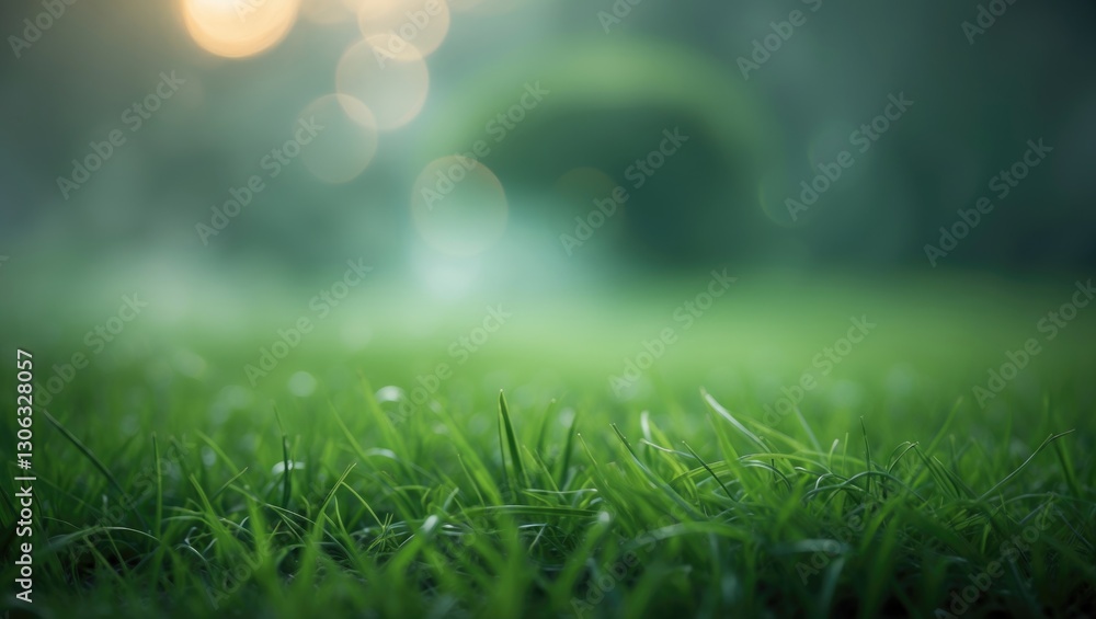 Obraz premium Lush green grass in the foreground with a blurred background.