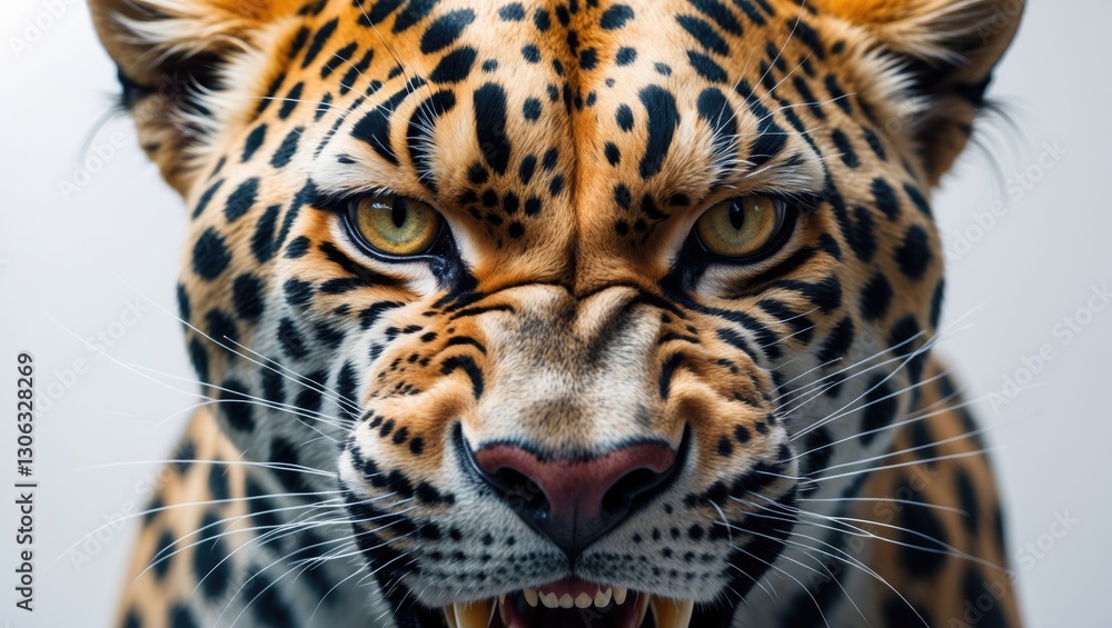 Obraz premium ferocious visage of a hand-painted leopard on a white canvas tattoo