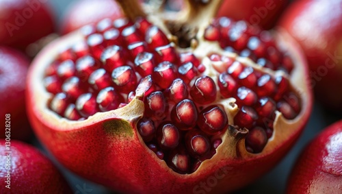 lively red pomegranate macro shot with a detailed close-up view