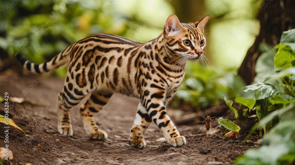Obraz premium Bengal Cat in Lush Forest Path