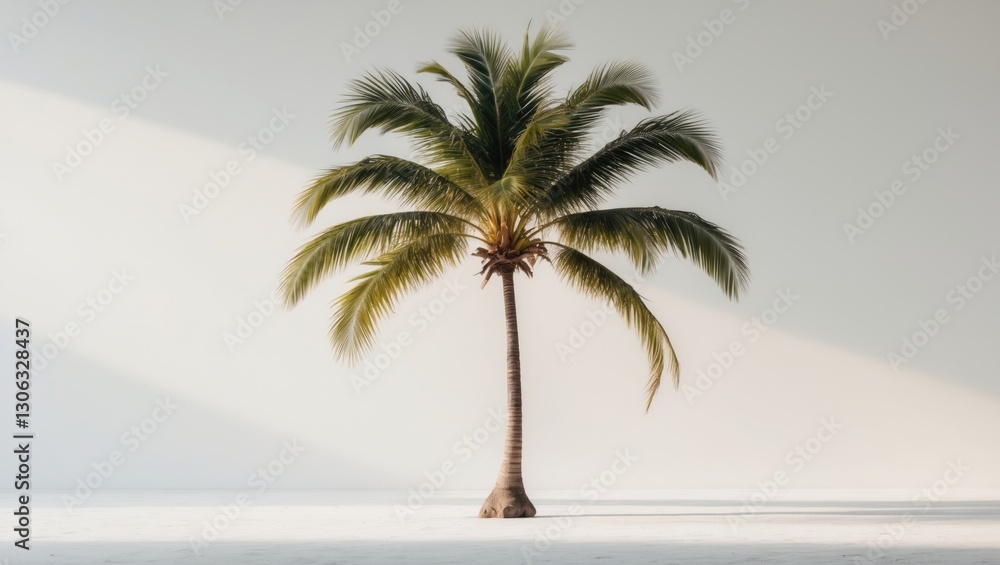 Fototapeta premium Lonely coconut palm set against a blank background.