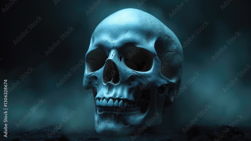 Skull against a shadowy backdrop Skull against a shadowy backdrop