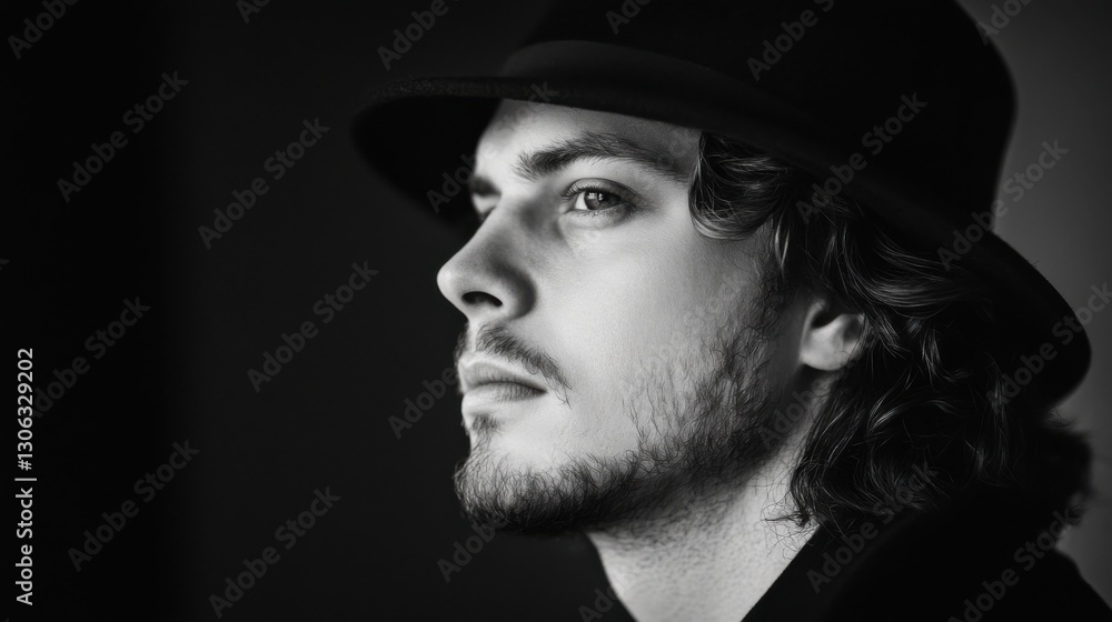 Man in Hat, Contemplative Portrait Man in Hat, Contemplative Portrait