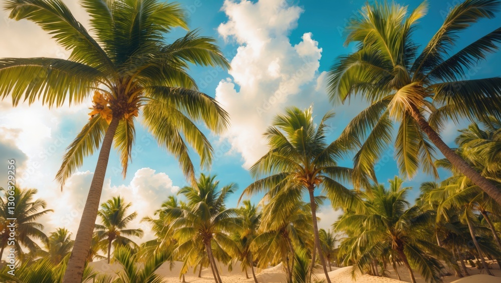 tropical palm trees in summer. resort scenery with palms. tropical palm trees in summer. resort scenery with palms.