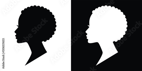 A silhouette of a african woman's head with a curly hair