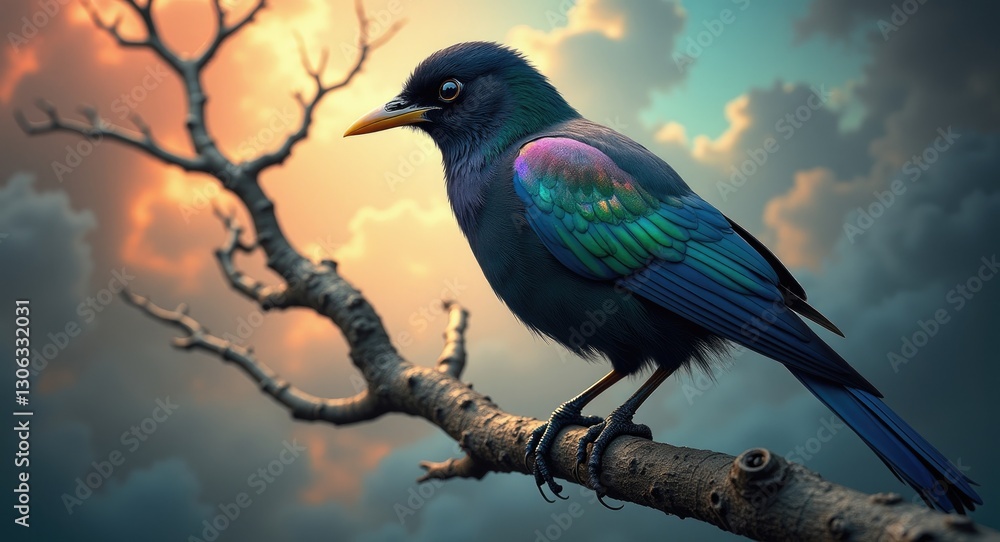 Fototapeta premium charming magpie on a branch