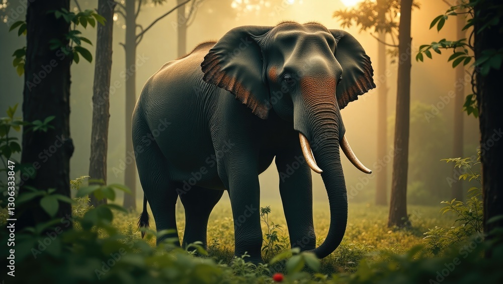 Fototapeta premium Thai elephant roaming through a forest