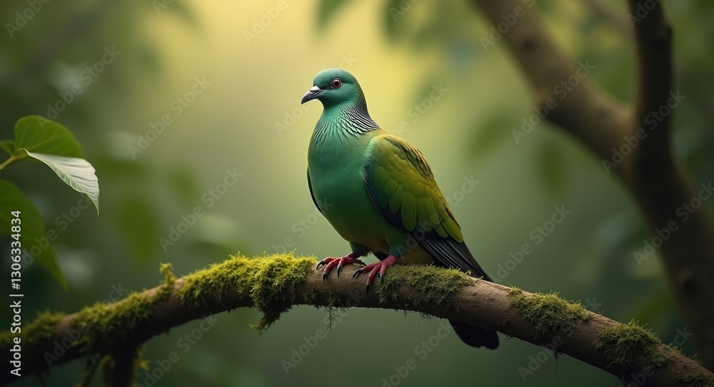 Obraz premium Emerald Imperial Pigeon (Ducula aenea) resting on a branch in its natural habitat